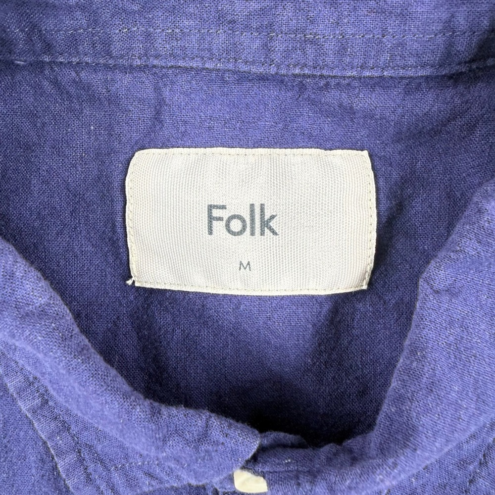 Folk Clothing Shirt Mens Medium Blue Linen Blend Short Sleeve Embroidered Resort - Picture 4 of 8